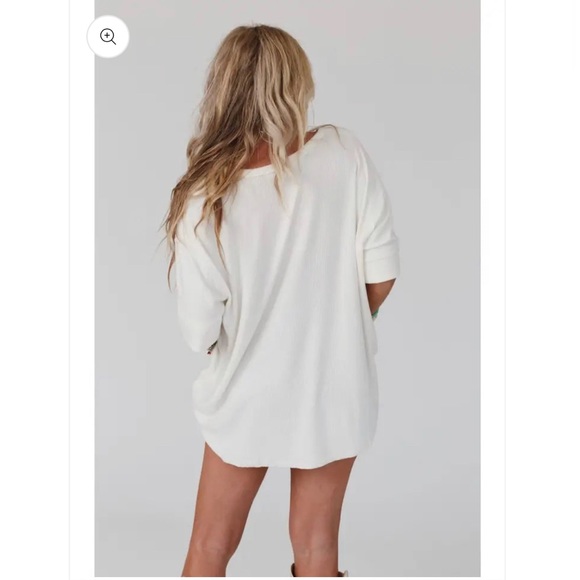 Luci Ribbed Henley Top - Ivory - Picture 5 of 6